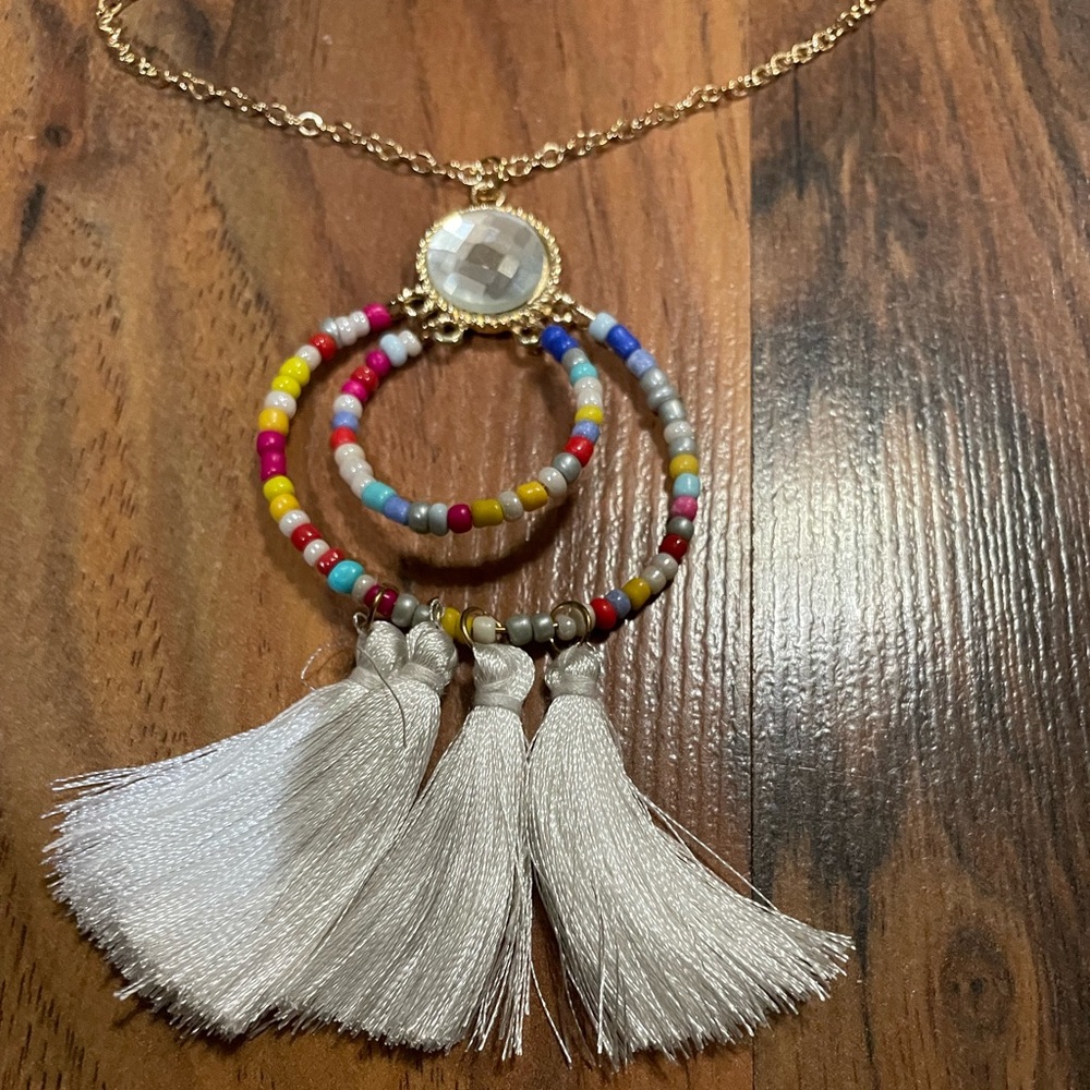 ✨ NWT Brand New Gold Plated Pendant
Necklace 32" Long Bling bling Tassel accent
